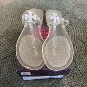 Tory Burch Clear Sandals with White Accents
